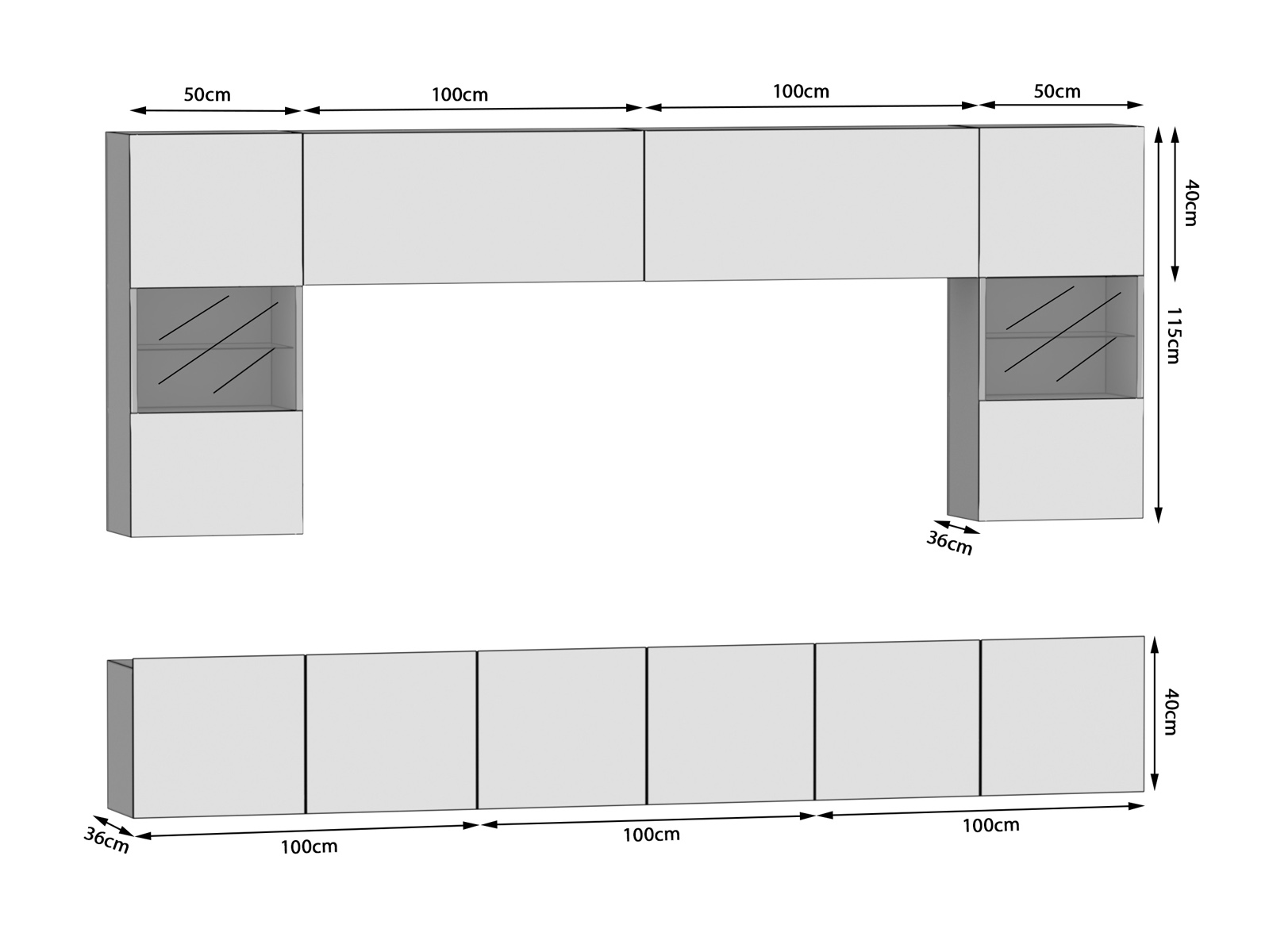 Wohnwand 300 cm Belini weiß glänzend / schwarz glänzend Imperium 1 Hersteller IMP 1/5/W/WB/0/0