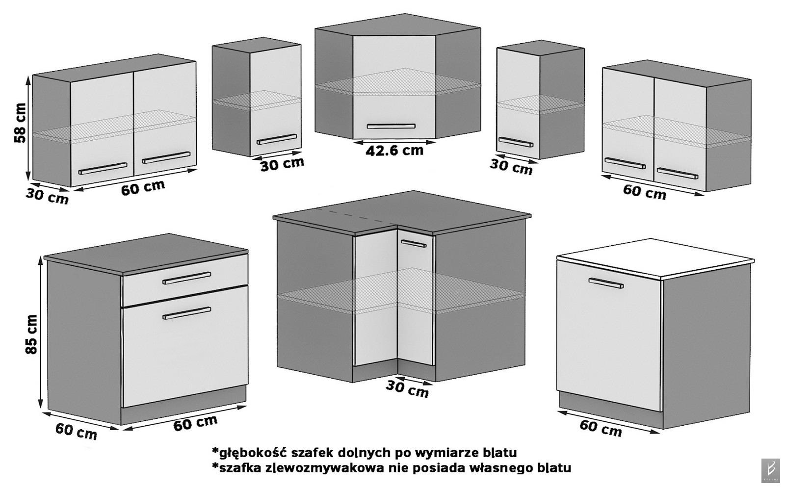 Eckküche Belini 300 cm grau-anthrazit Glamour Wood mit Arbeitsplatte Armin3 Hersteller TOR ARMIN3/1/WT/GW1/0/U