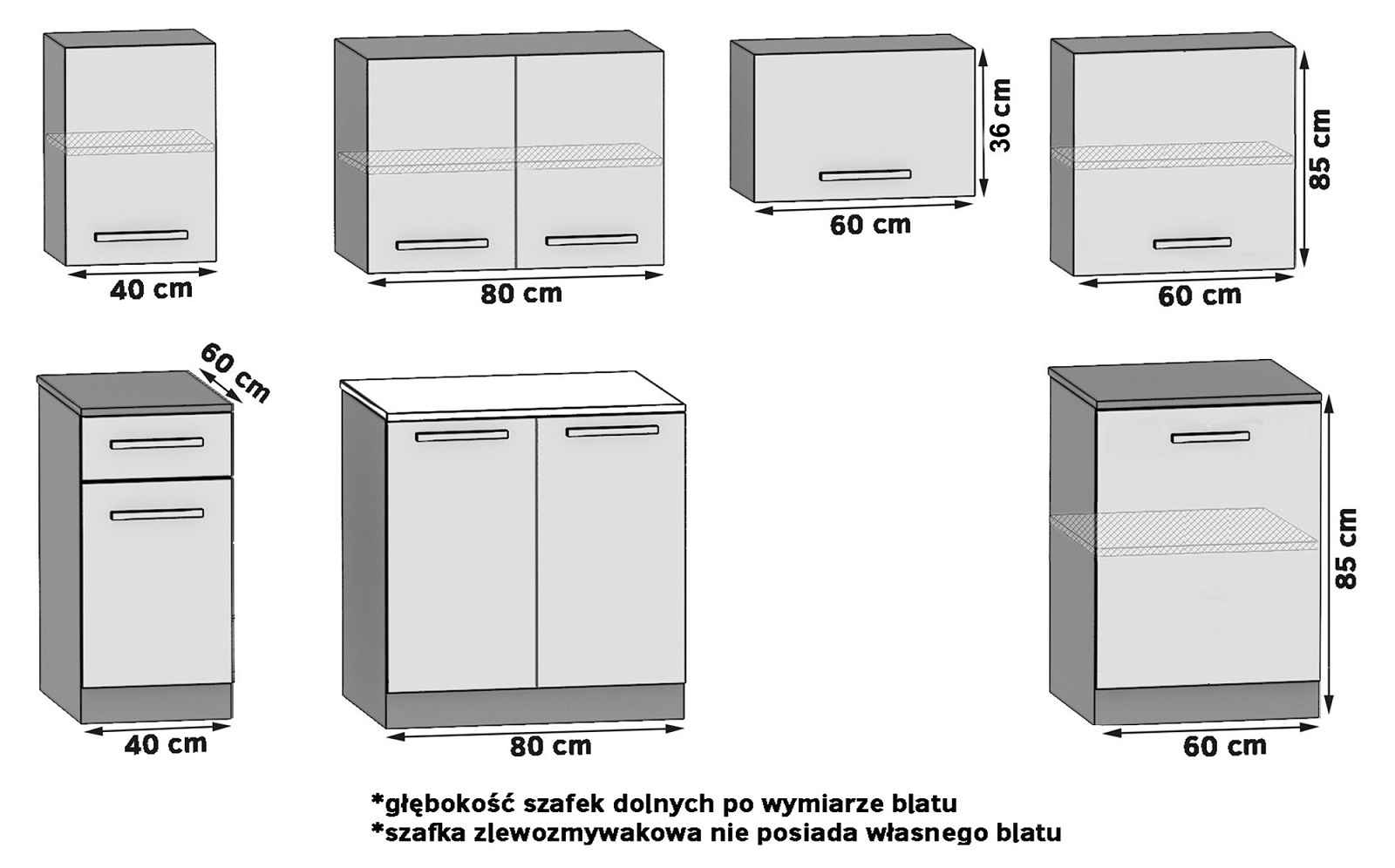 Küchenzeile Belini 240 cm weiß matt / grau anthrazit Glamour Wood mit Arbeitsplatte Uniqa3 Hersteller TOR UNIQA3/3/WT/WTGW1/0/E