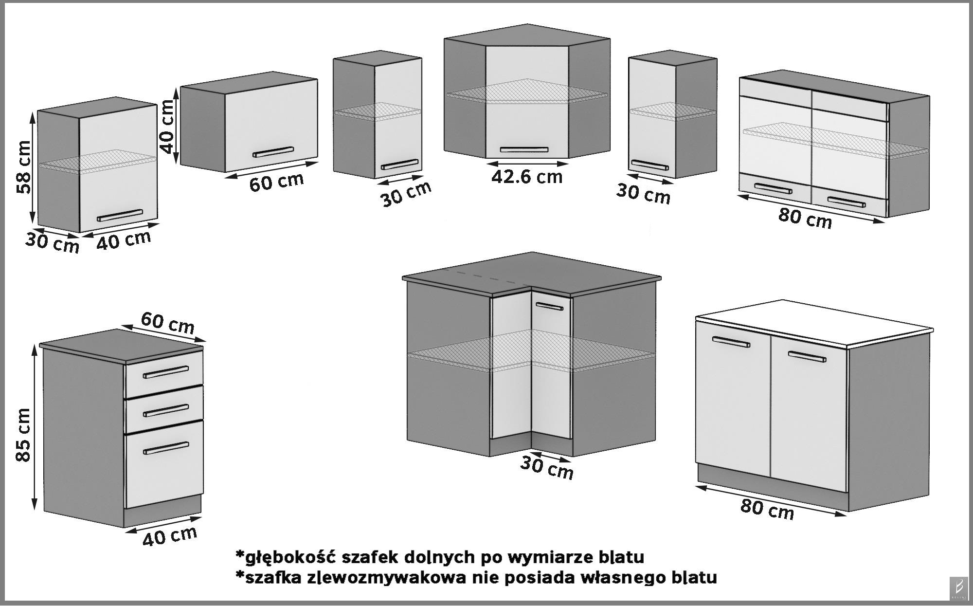Eckküche Belini 360 cm Königliches Ebenholz mit Arbeitsplatte Lidia2 Hersteller TOR LIDIA2/4/WT/HK/0/B1