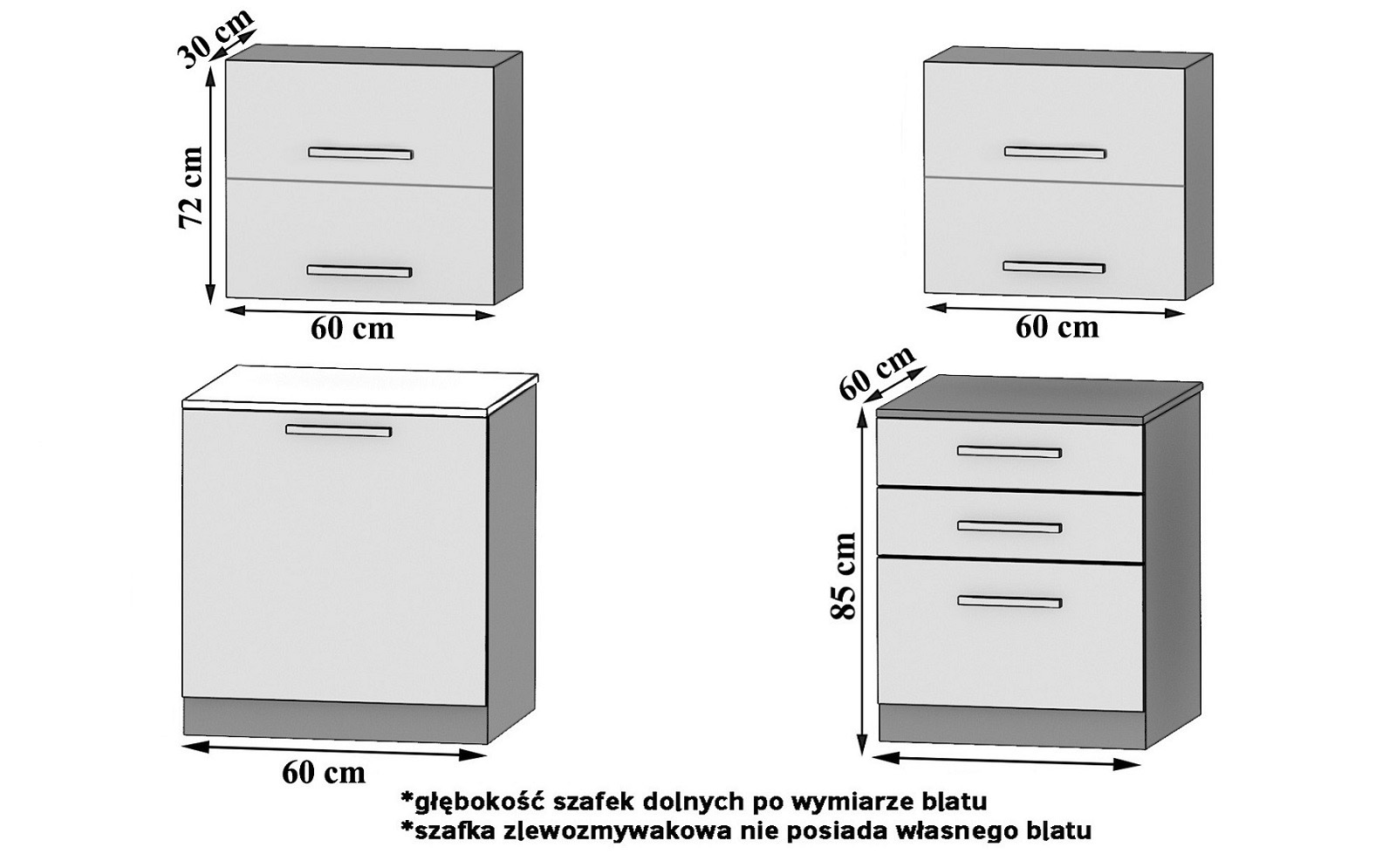 Küchenzeile Belini 120 cm schwarz glänzend / grau anthrazit Glamour Wood mit Arbeitsplatte Eleganta2 Hersteller INF ELEGANTA2/2/WT/BGW1B/0/B1