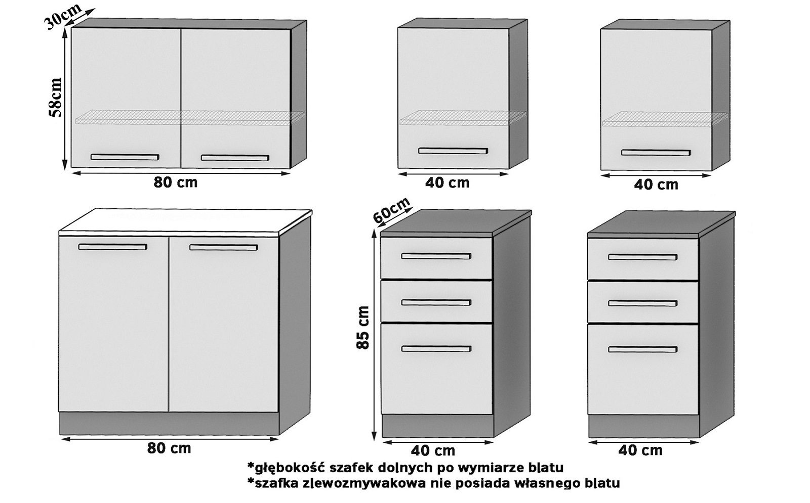 Küchenzeile Belini 160 cm grau glänzend mit Arbeitsplatte Kompakto2 Hersteller INF KOMPAKTO2/2/WT/S/0/B1