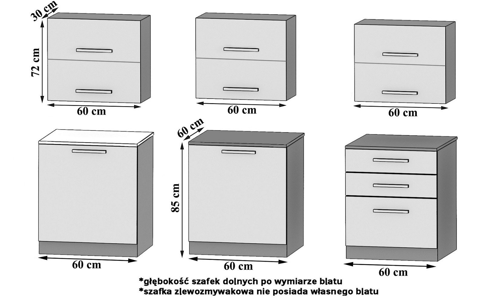 Küchenzeile Belini 180 cm grau glänzend / Eiche sonoma mit Arbeitsplatte Primera2 Hersteller INF PRIMERA2/2/WT/SDSS/0/B1