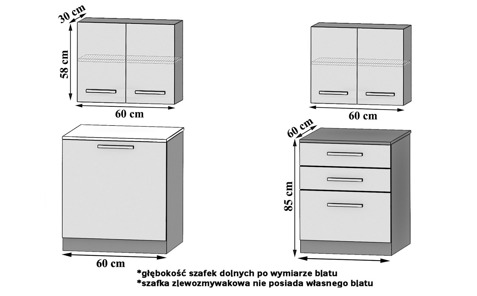 Küchenzeile Belini 120 cm weiß matt mit Tiesto2 Arbeitsplatte Hersteller TOR TIESTO2/2/WT/WT/0/B1