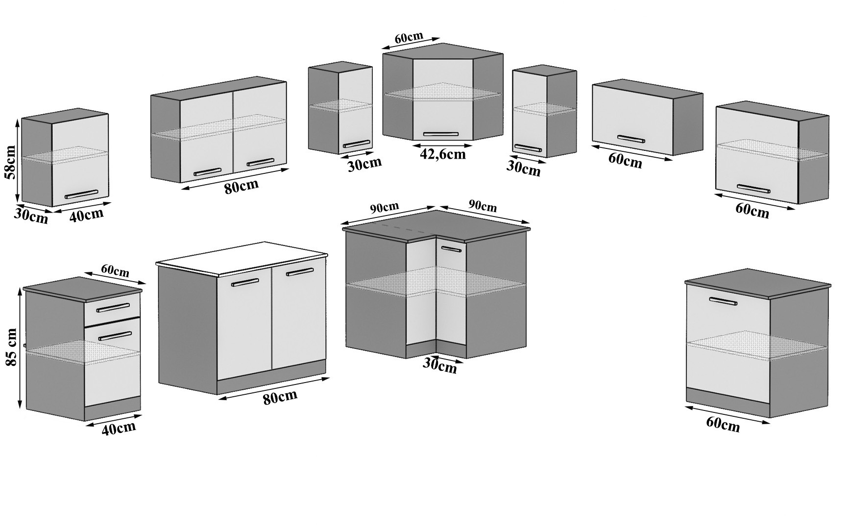 Eckküche Belini 420 cm schwarz glänzend mit Arbeitsplatte Uniqaplus Hersteller INF UNIQAPLUS/4/WT/B/0/B1