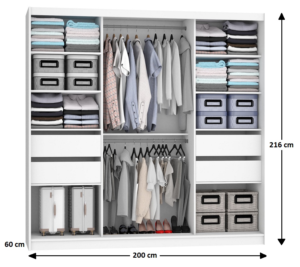 Kleiderschrank 200 cm Belini schwarz matt / Wotan-Eiche mit Schiebetüren mit Spiegel und Schubladen Hersteller MT SZP5/1/B/DW/0/KLP