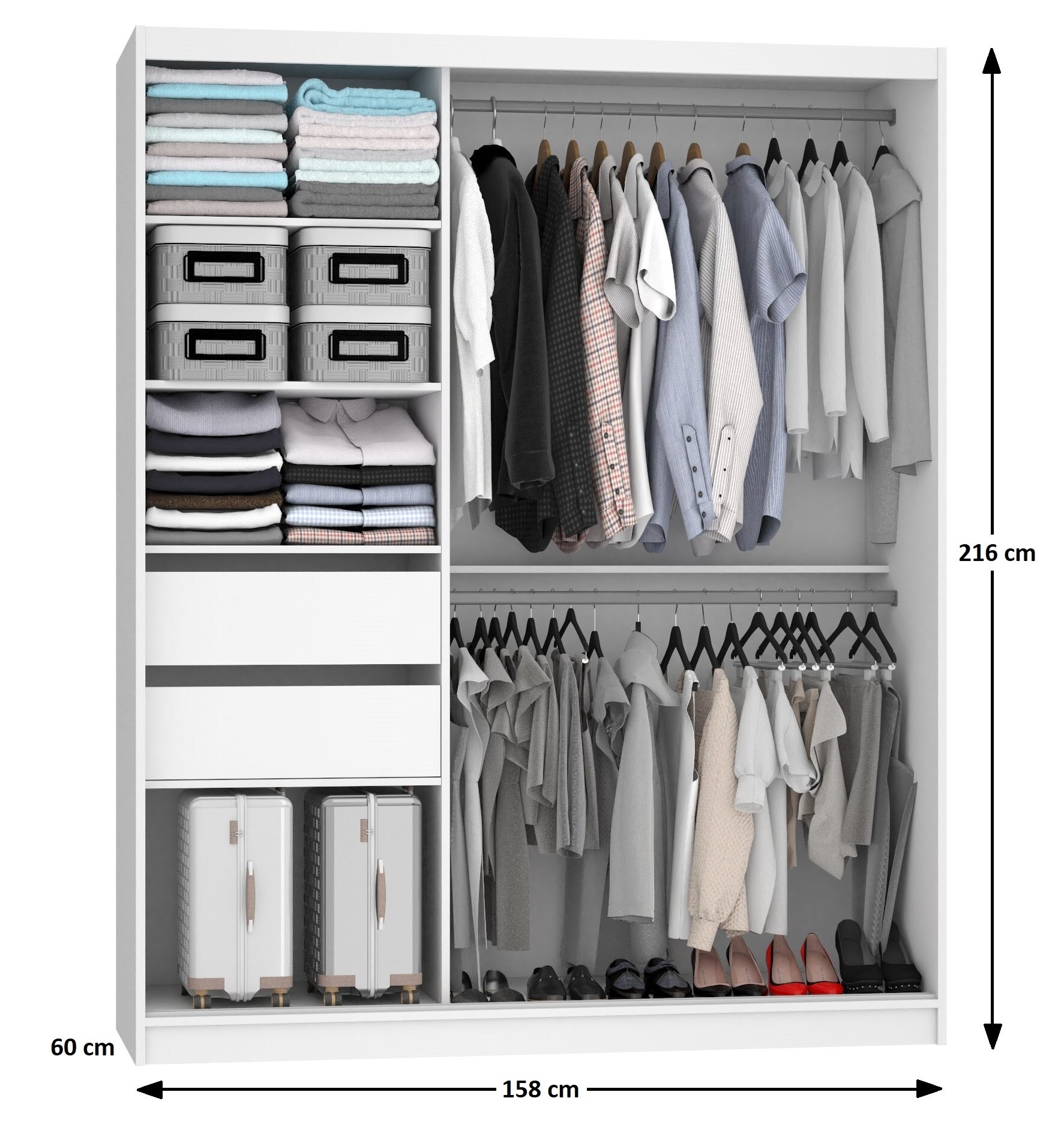 Kleiderschrank 158 cm Belini weiß matt mit Schiebetüren mit Spiegel und Schubladen Hersteller MBP SZP7/0/W/W/0/KLAL