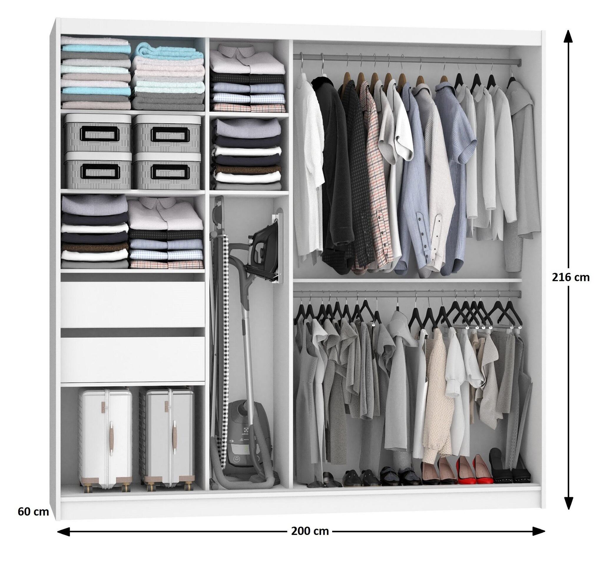 Kleiderschrank 200 cm Belini schwarz matt / schwarz glänzend mit Schiebetüren mit Spiegel und Schubladen Hersteller MGB SZP5/1/B/1L5B/KLP