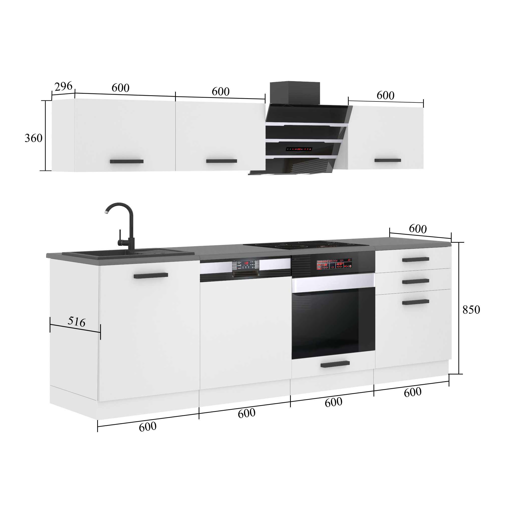 Belini Küchenzeile Premium Komplettversion 240 cm königliches Ebenholz ohne Arbeitsplatte LINDA Hersteller TOR LINDA/0/WT/HK/0/B1
