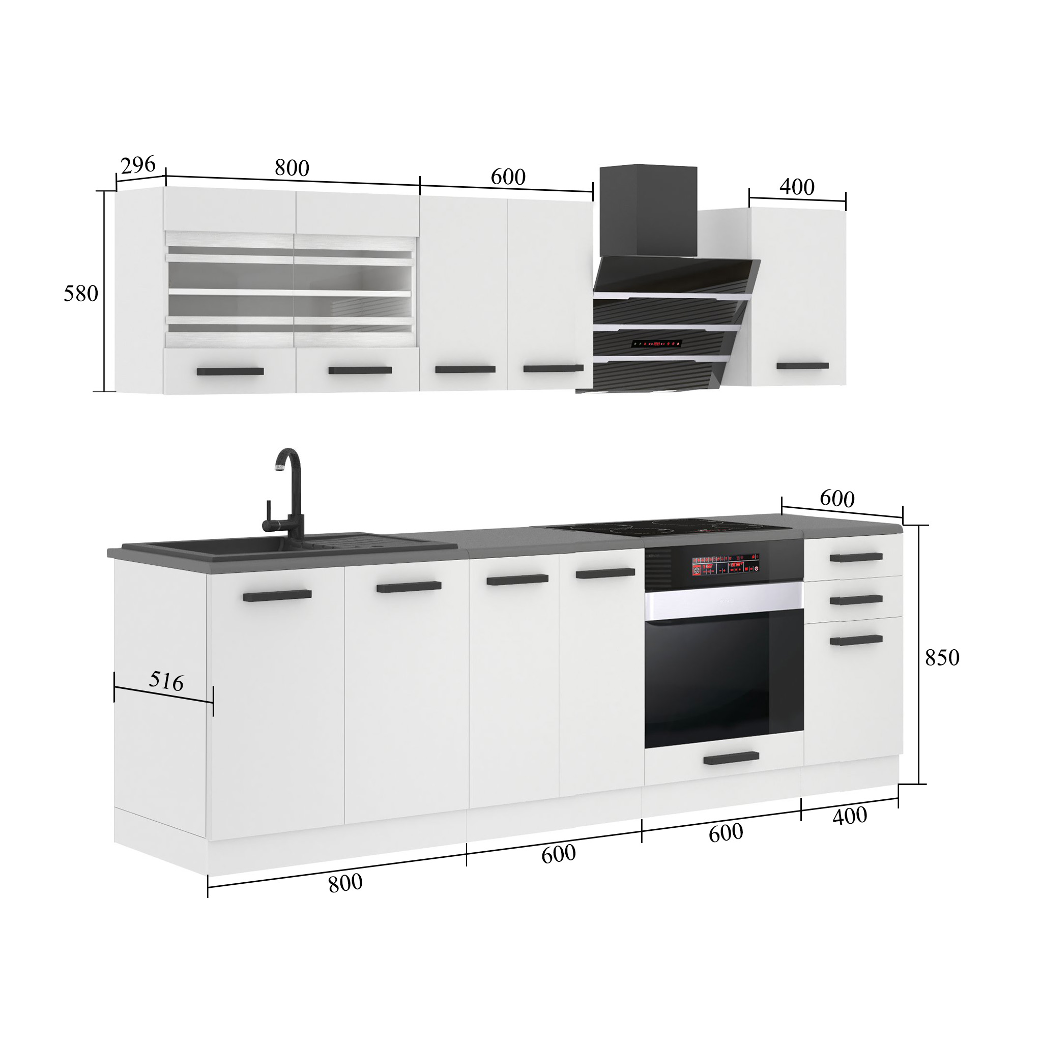 Belini Küchenzeile Premium Komplettversion 240 cm königliches Ebenholz ohne Arbeitsplatte MARGARET Hersteller TOR MARGARET/0/WT/HK/0/B1
