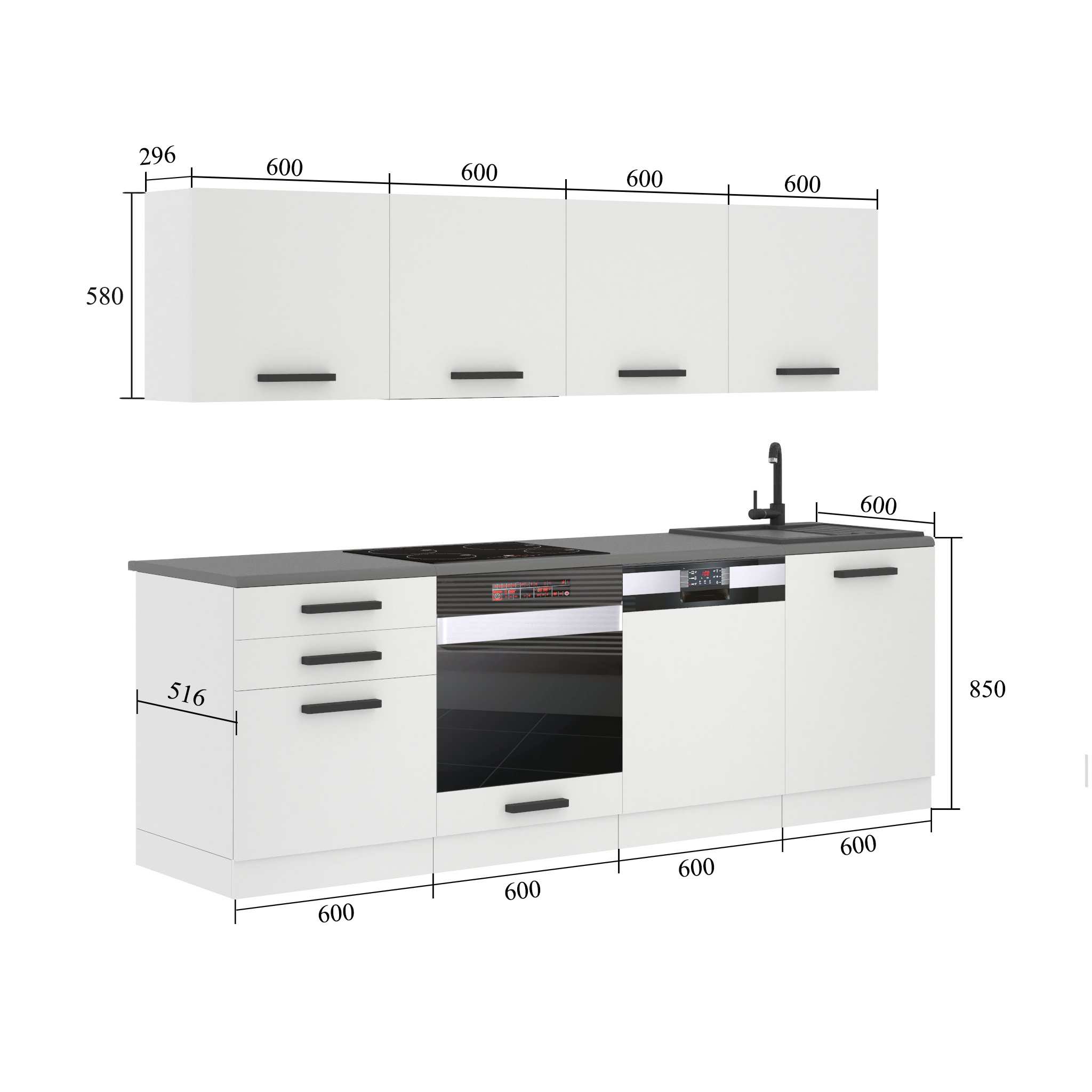 Belini Küchenzeile Premium Komplettversion 240 cm Hochglanzrot ohne Arbeitsplatte ALICE Hersteller INF ALICE/0/WT/R/0/B1