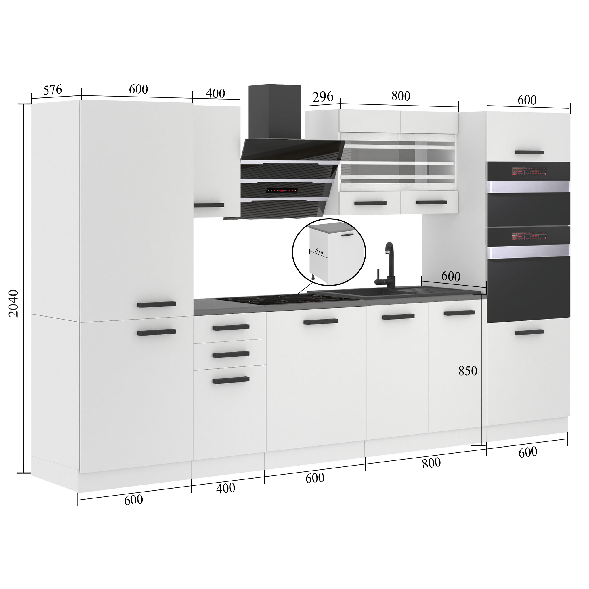 Belini Küchenzeile Premium Komplettversion 300 cm Grau Anthrazit Glamour Wood mit Arbeitsplatte MILA Hersteller TOR MILA/0/WT/GW/B/B1
