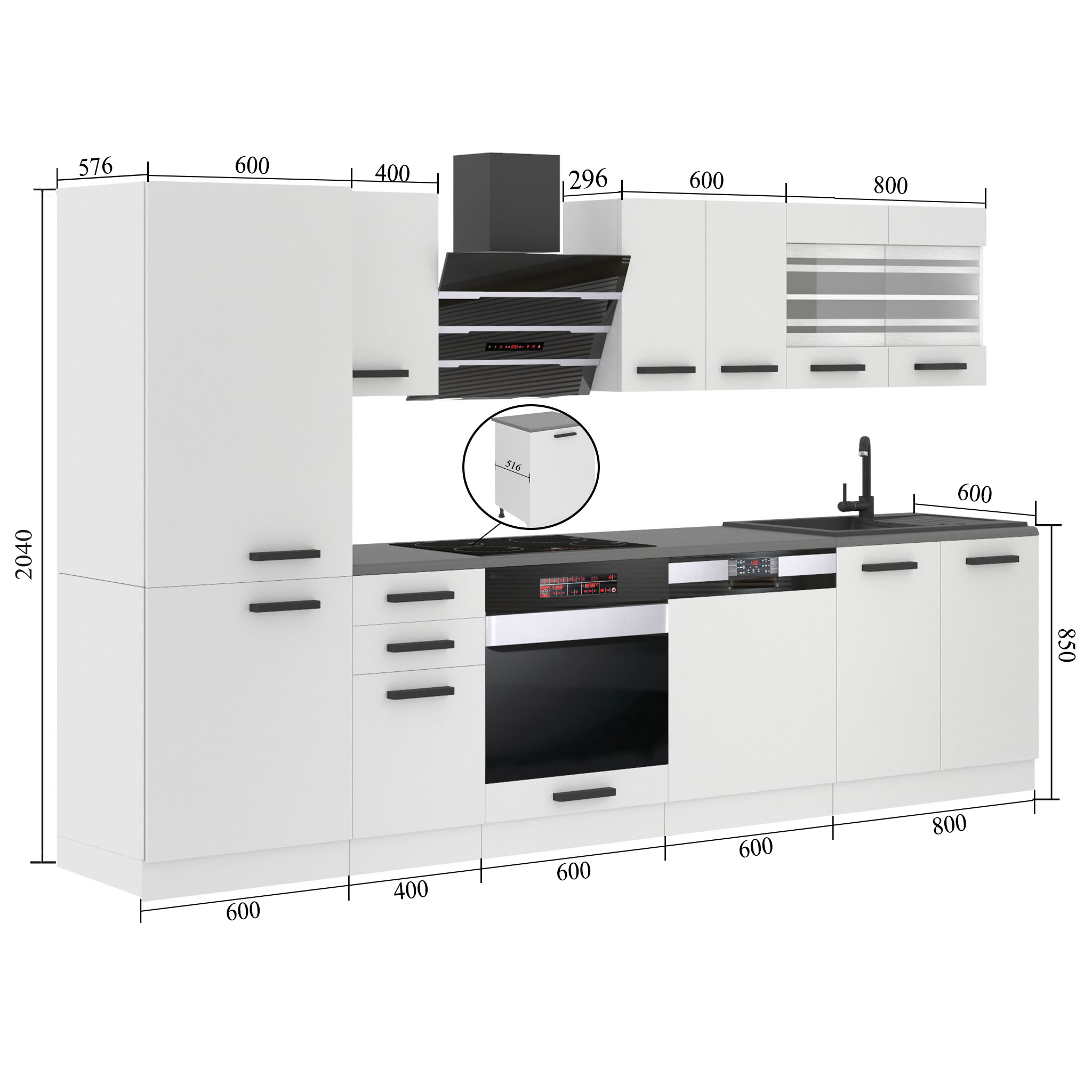 Belini Küchenzeile Premium Komplettversion 300 cm Mattgrau ohne Arbeitsplatte CINDY Hersteller TOR CINDY/0/WT/SR/0/B1