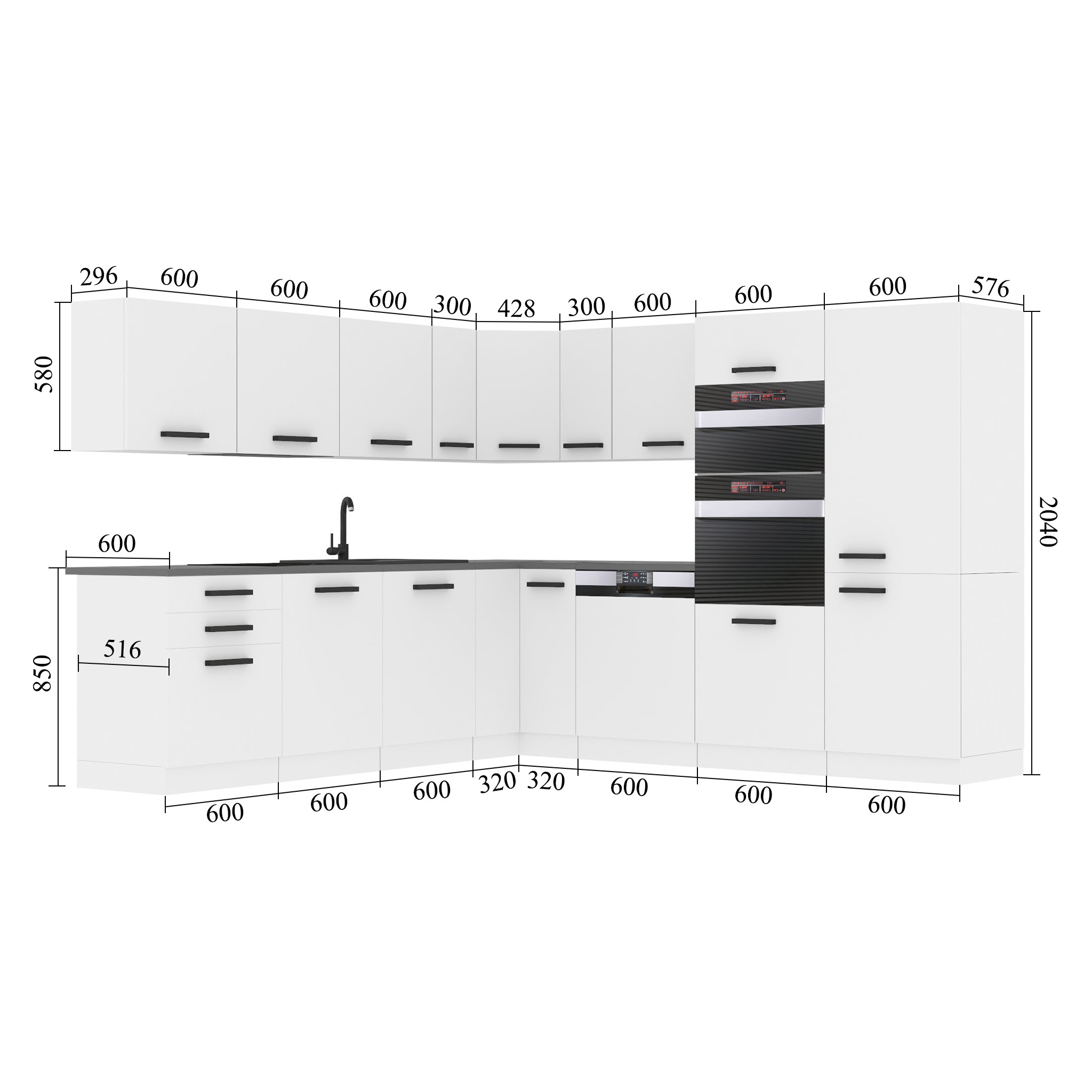 Belini Eckküche Premium Komplettversion 540 cm Hochglanzrot Arbeitsplatte JANE Hersteller INF JANE/0/WT/R/B/B1
