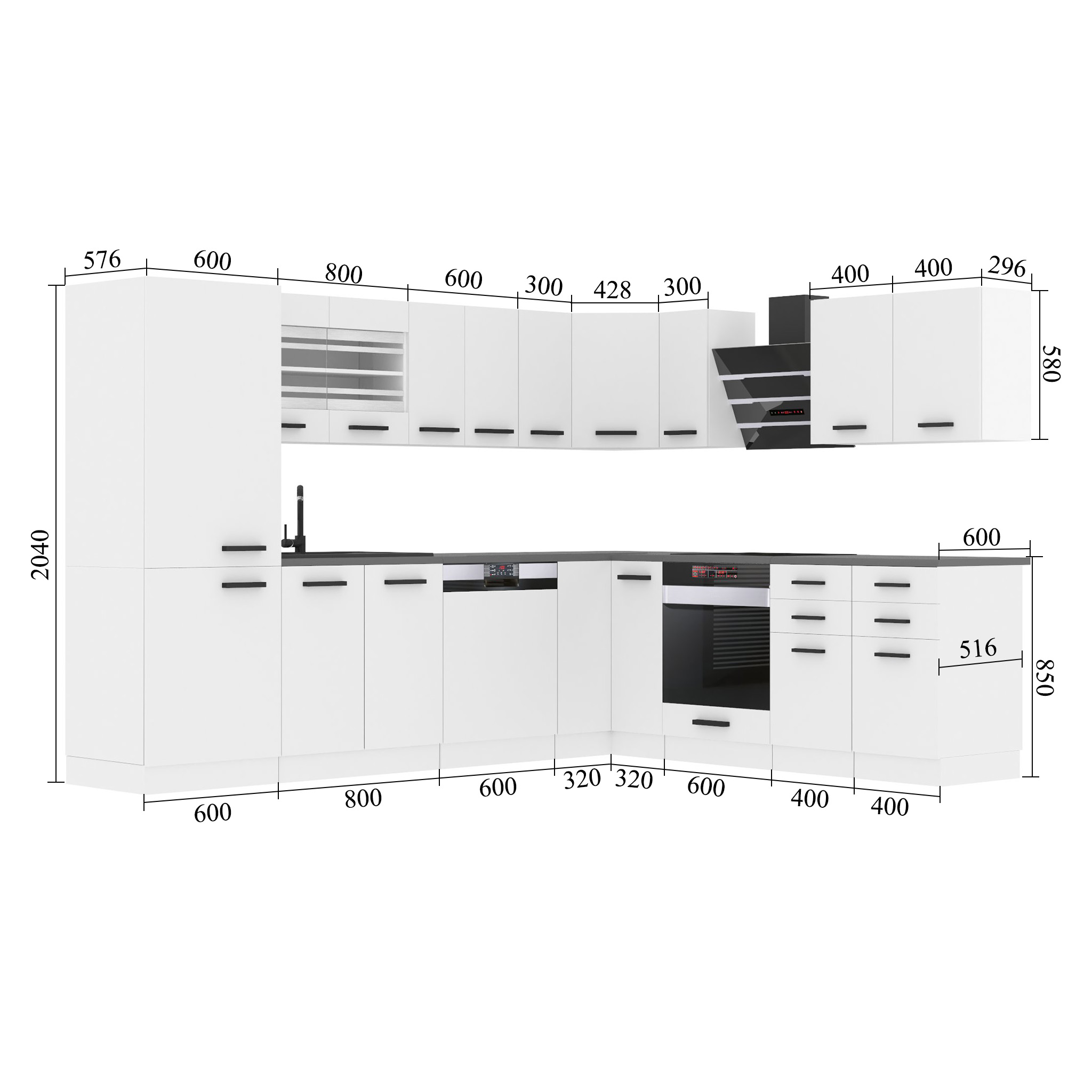 Belini Eckküche Premium Komplettversion 520 cm Hochglanzrot ohne Arbeitsplatte JULIE Hersteller INF JULIE/0/WT/R/0/B1