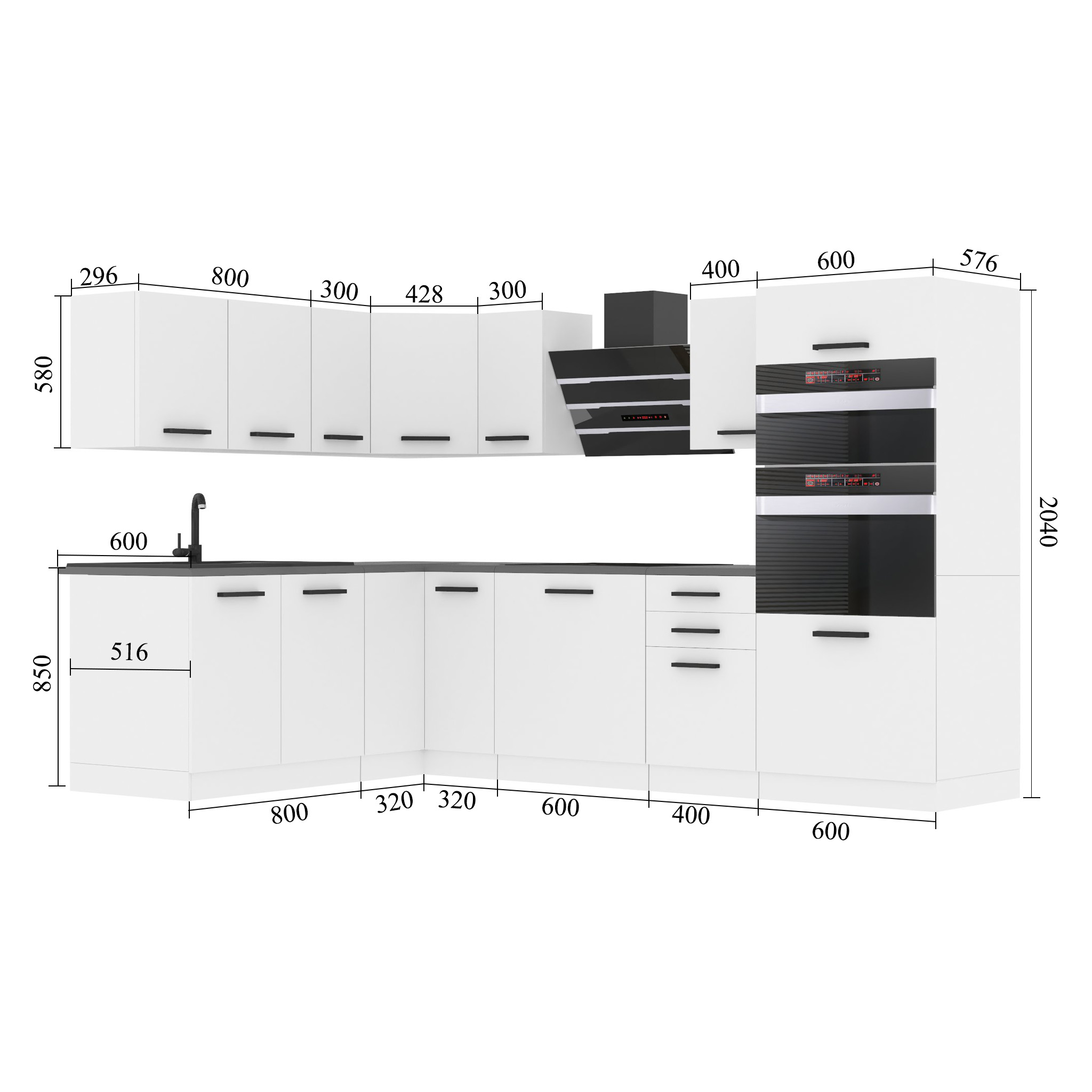 Belini Eckküche Premium Komplettversion 420 cm Grau Anthrazit Glamour Wood ohne Arbeitsplatte MELANIE Hersteller TOR MELANIE/0/WT/GW/0/B1