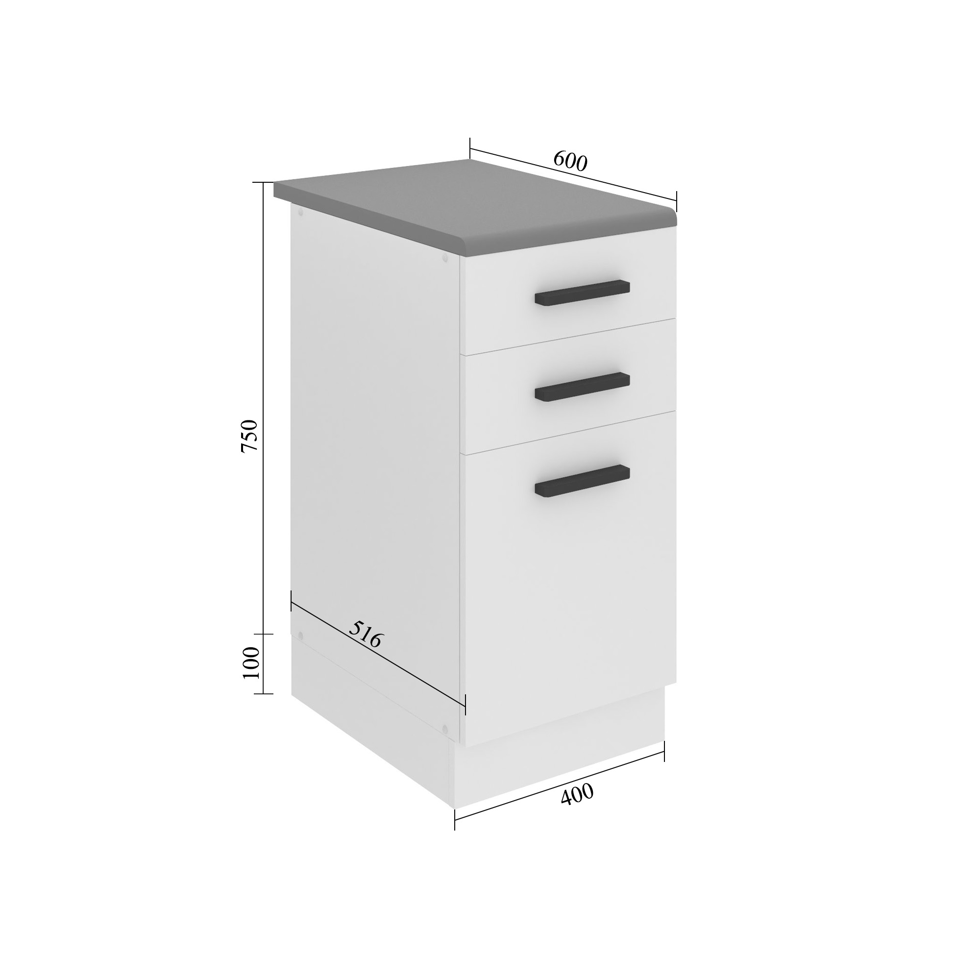 Belini Unterschrank mit Schubladen Premium Full Version 40 cm Hochglanzgrau mit Arbeitsplatte Hersteller INF SDSZ40/0/WT/S/B/B1/PP
