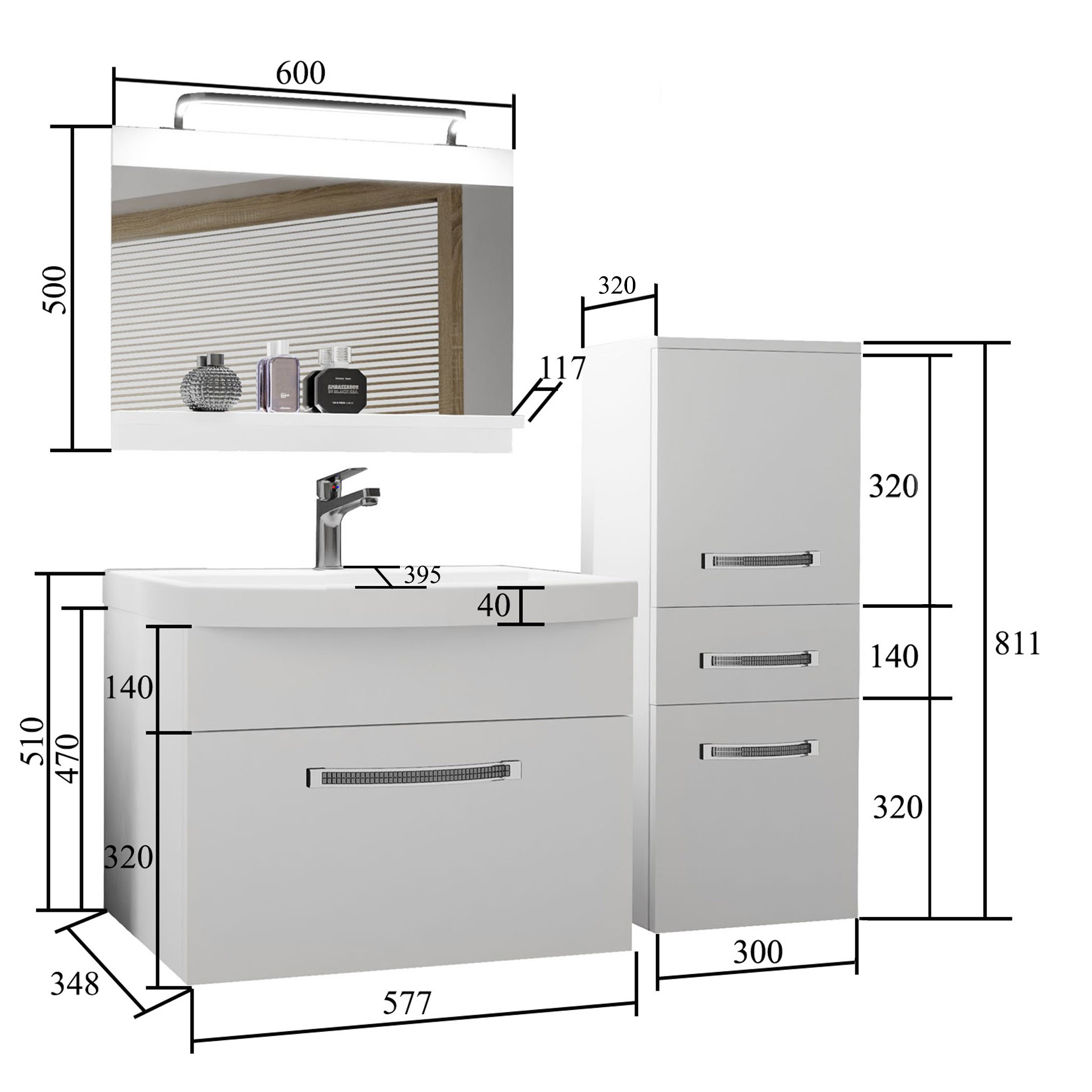  Badezimmermöbel Belini Premium Full Version Mattgrau + Waschbecken + Spiegel + LED-Beleuchtung Glamour 22 Hersteller GLA M 2/0/W/SR/0/MB/PP