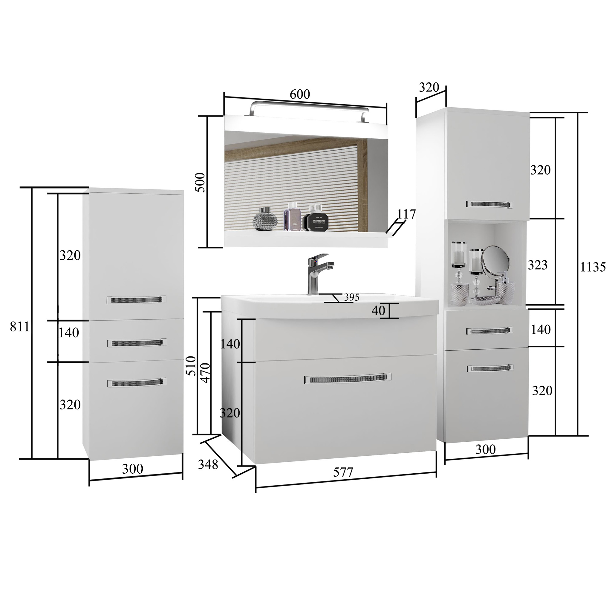 Badezimmermöbel Belini Premium Full Version Mattgrau + Waschbecken + Spiegel + LED-Beleuchtung Glamour 79 Hersteller GLA M 5/0/W/SR/0/MB/PP