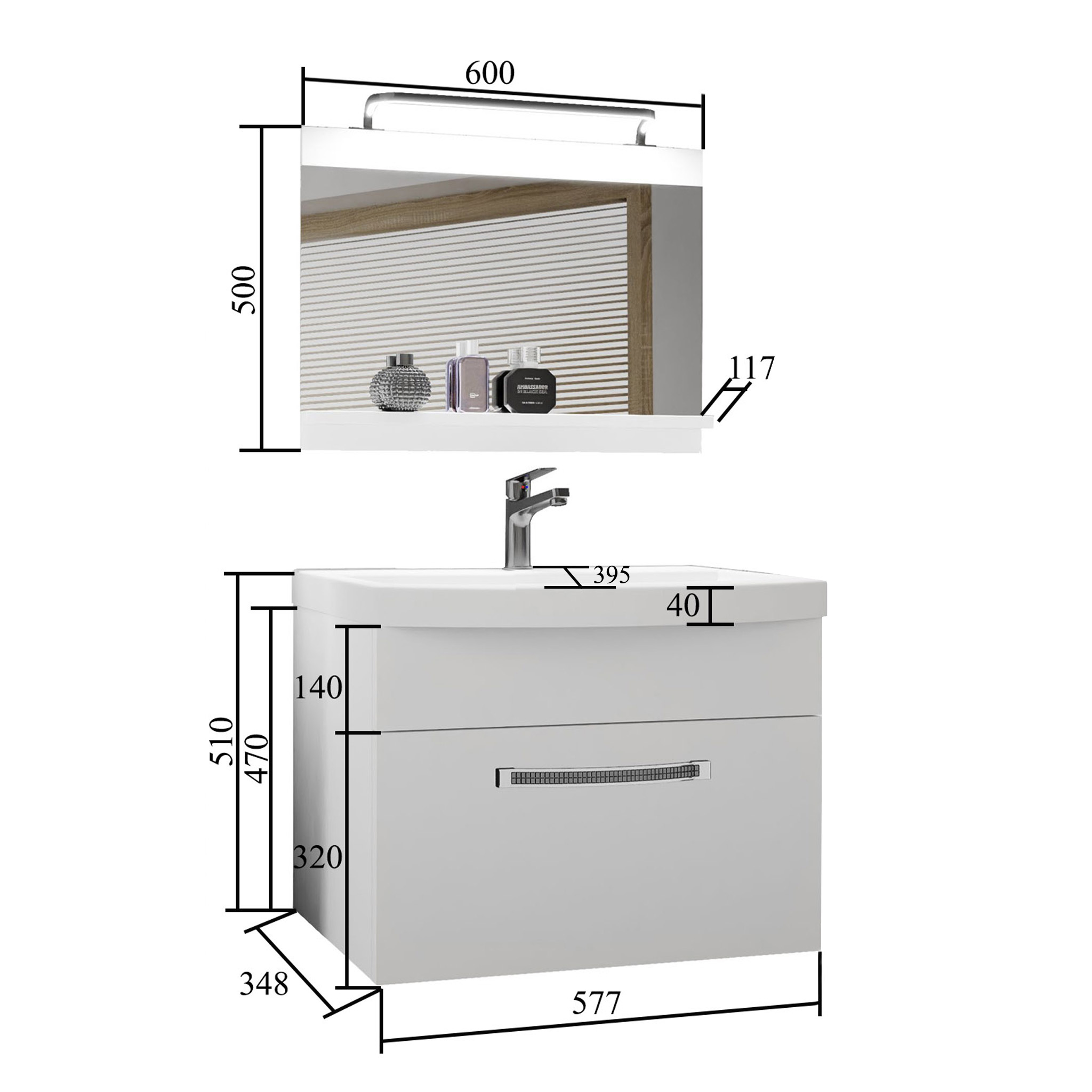 Badezimmermöbel Belini Premium Full Version Hochglanzweiß / Wotan-Eiche + Waschbecken + Spiegel + LED-Beleuchtung Glamour 17 Hersteller GLA PM 1/0/W/WDW/0/MB/PP
