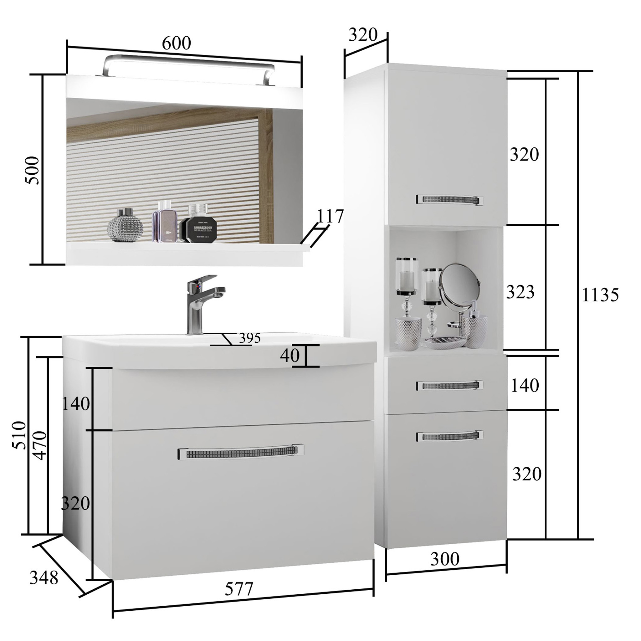 Badezimmermöbel Belini Premium Full Version Hochglanzschwarz / königliches Ebenholz + Waschbecken + Spiegel + LED-Beleuchtung Glamour 56 Hersteller GLA PM 3/0/W/BHK/0/MB/PP