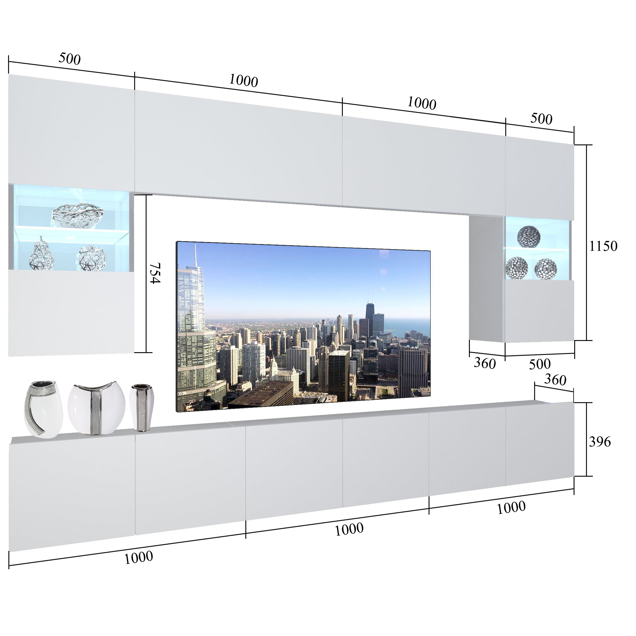 Wohnwand Belini Premium Full Version Hochglanz weiß-Sonoma Eiche + LED-Beleuchtung Nexum 4 Hersteller NEX 1/0/W/WDS/0/0/PP