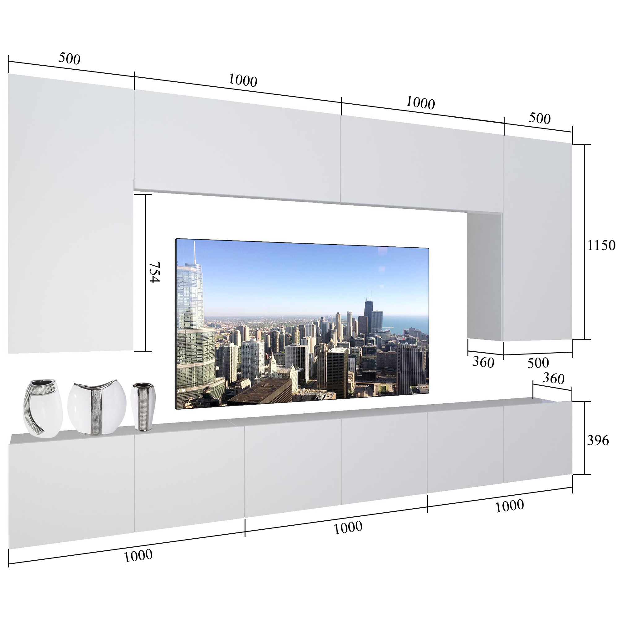 Wohnwand Belini Premium Full Version Hochglanz weiß-schwarz + LED-Beleuchtung Nexum 18 Hersteller NEX 2/0/W/WB/0/0/PP