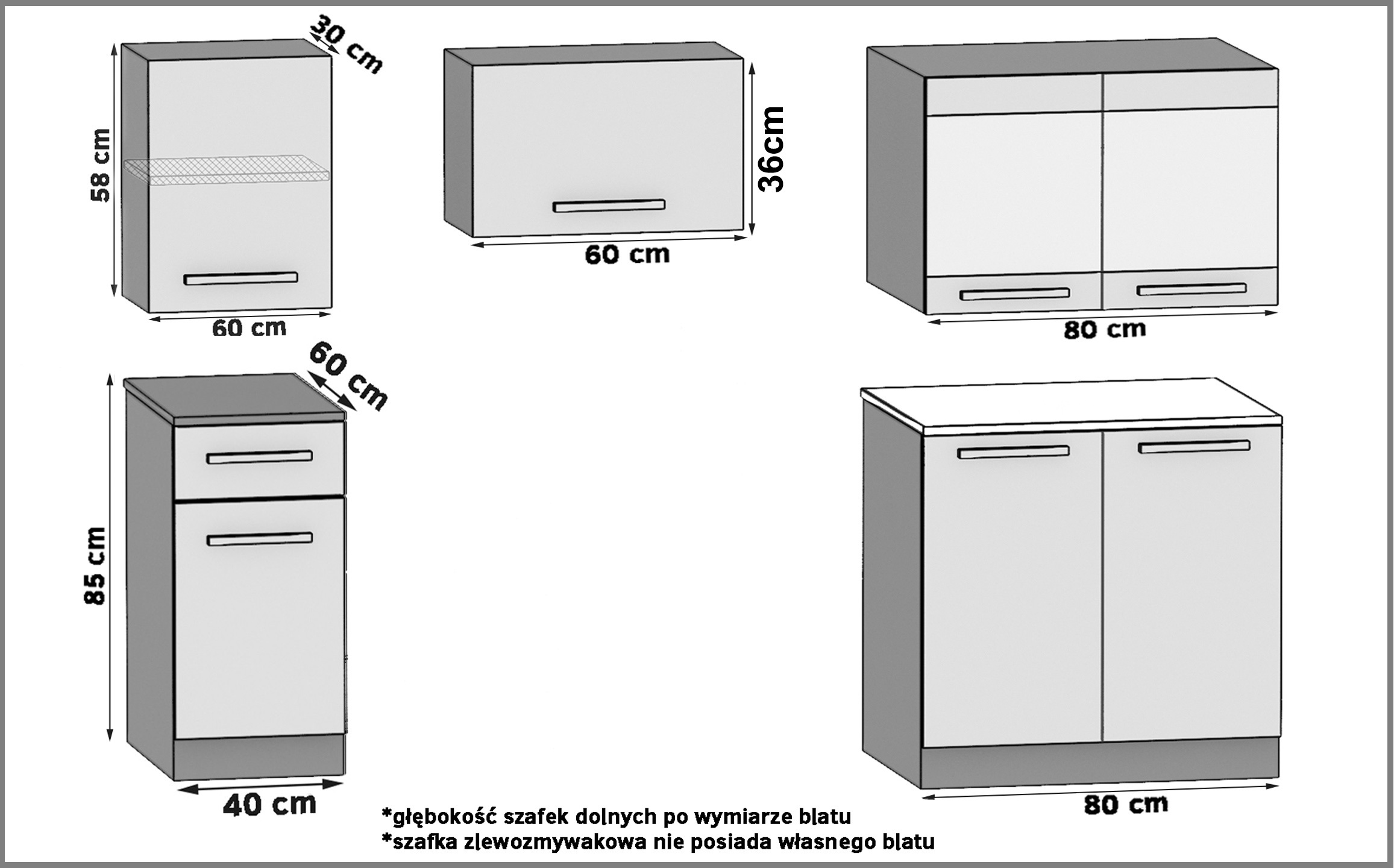Küchenzeile Belini 180 cm grau matt mit Arbeitsplatte Superuniqa2 Hersteller TOR SUPERUNIQA2/3/WT/SR/0/B1